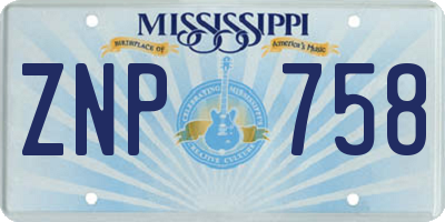 MS license plate ZNP758
