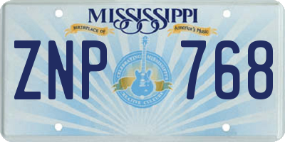 MS license plate ZNP768
