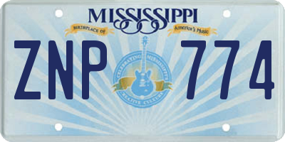 MS license plate ZNP774