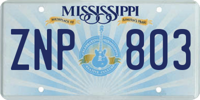 MS license plate ZNP803