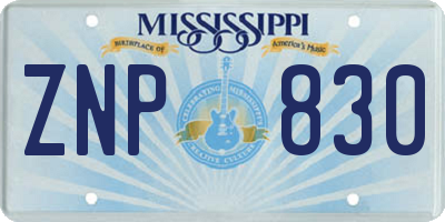 MS license plate ZNP830