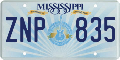 MS license plate ZNP835