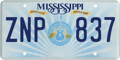 MS license plate ZNP837