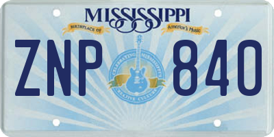 MS license plate ZNP840