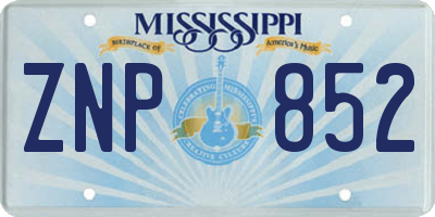 MS license plate ZNP852