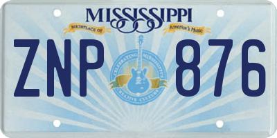 MS license plate ZNP876