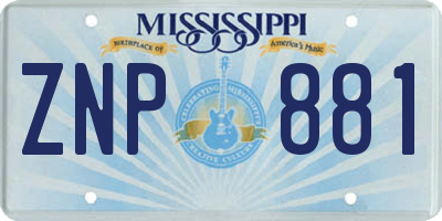 MS license plate ZNP881