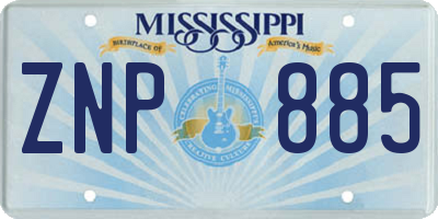 MS license plate ZNP885