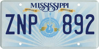 MS license plate ZNP892