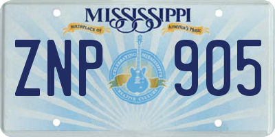 MS license plate ZNP905
