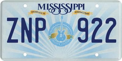 MS license plate ZNP922
