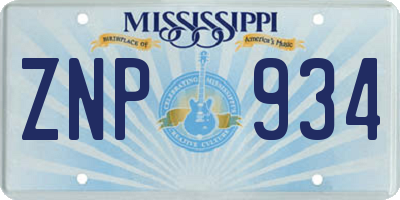 MS license plate ZNP934