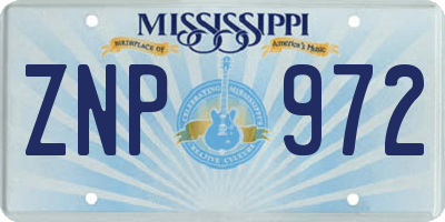 MS license plate ZNP972