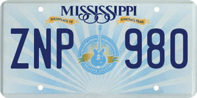 MS license plate ZNP980