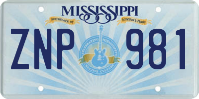 MS license plate ZNP981