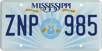 MS license plate ZNP985
