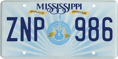 MS license plate ZNP986