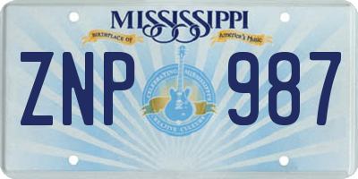 MS license plate ZNP987