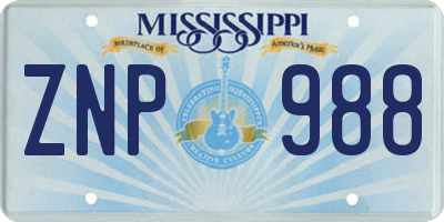 MS license plate ZNP988