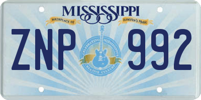 MS license plate ZNP992