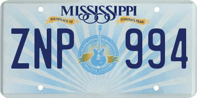 MS license plate ZNP994