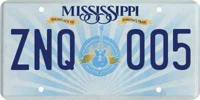 MS license plate ZNQ005