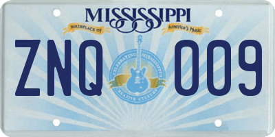 MS license plate ZNQ009