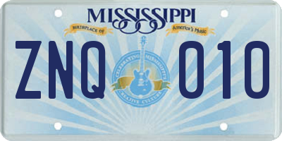 MS license plate ZNQ010