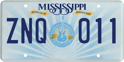 MS license plate ZNQ011