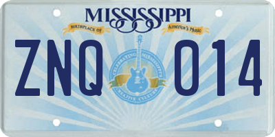 MS license plate ZNQ014