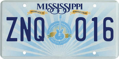 MS license plate ZNQ016