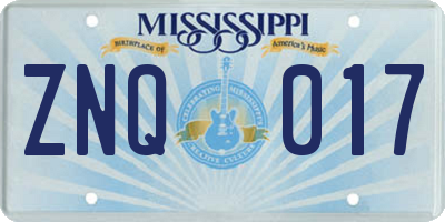 MS license plate ZNQ017