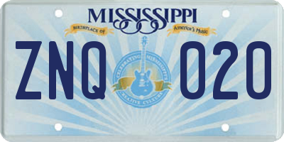 MS license plate ZNQ020