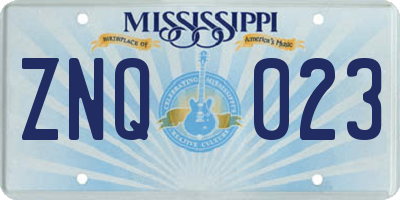 MS license plate ZNQ023
