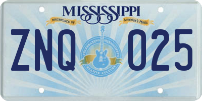 MS license plate ZNQ025