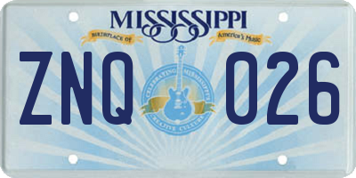 MS license plate ZNQ026