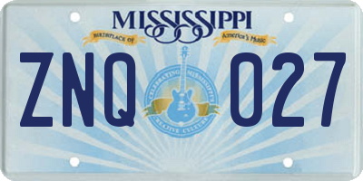 MS license plate ZNQ027