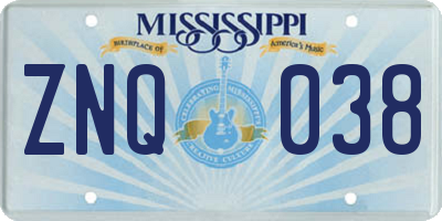 MS license plate ZNQ038