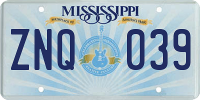 MS license plate ZNQ039