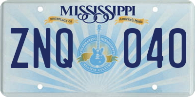 MS license plate ZNQ040