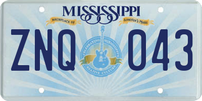 MS license plate ZNQ043