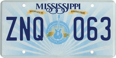 MS license plate ZNQ063