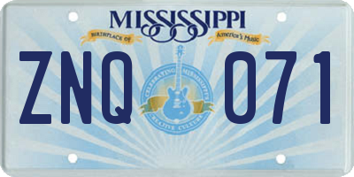 MS license plate ZNQ071