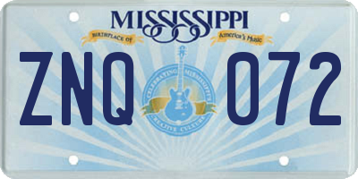 MS license plate ZNQ072