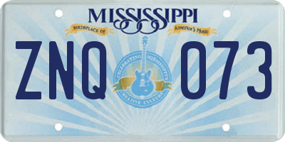 MS license plate ZNQ073