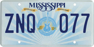 MS license plate ZNQ077