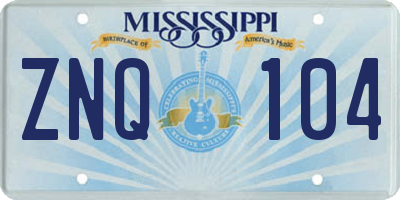 MS license plate ZNQ104
