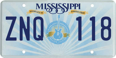 MS license plate ZNQ118
