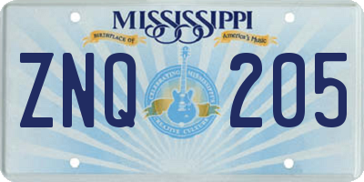 MS license plate ZNQ205