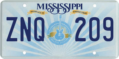 MS license plate ZNQ209